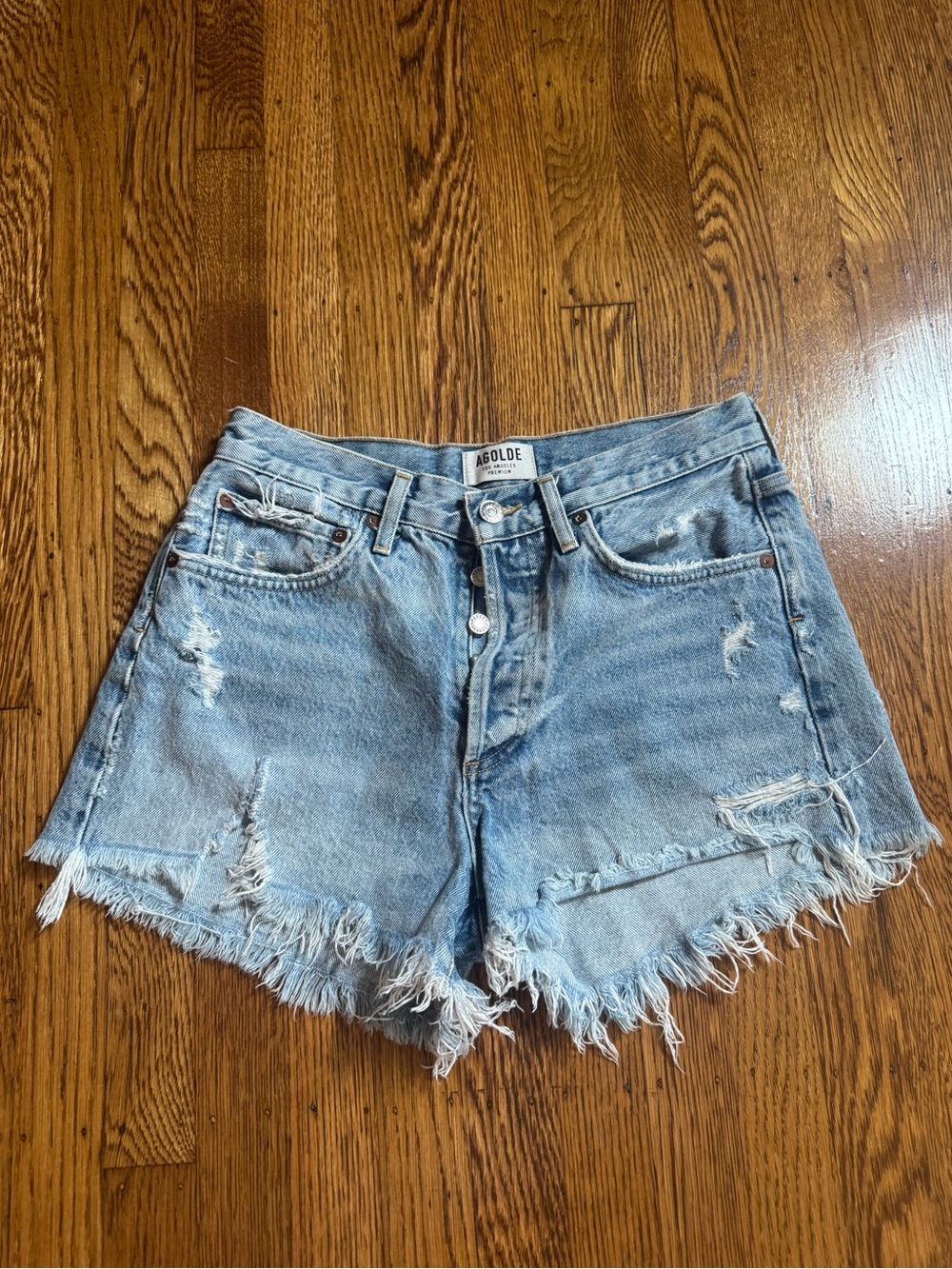 AGOLDE Parker Vintage Cut Off Denim Shorts Light Wash Distressed Size 26